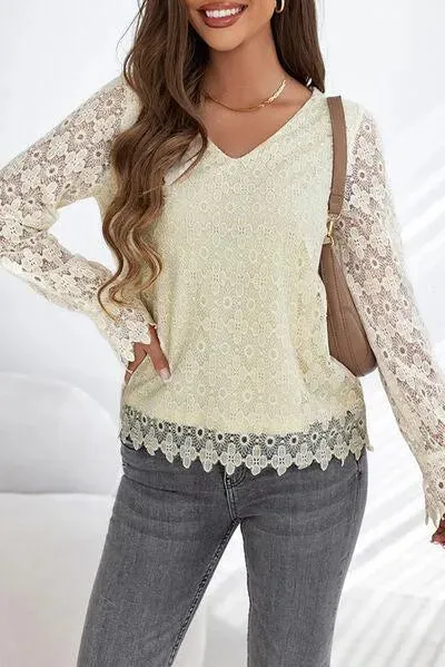 Ivory V-Neck Blouse: Long Sleeve Chic Style