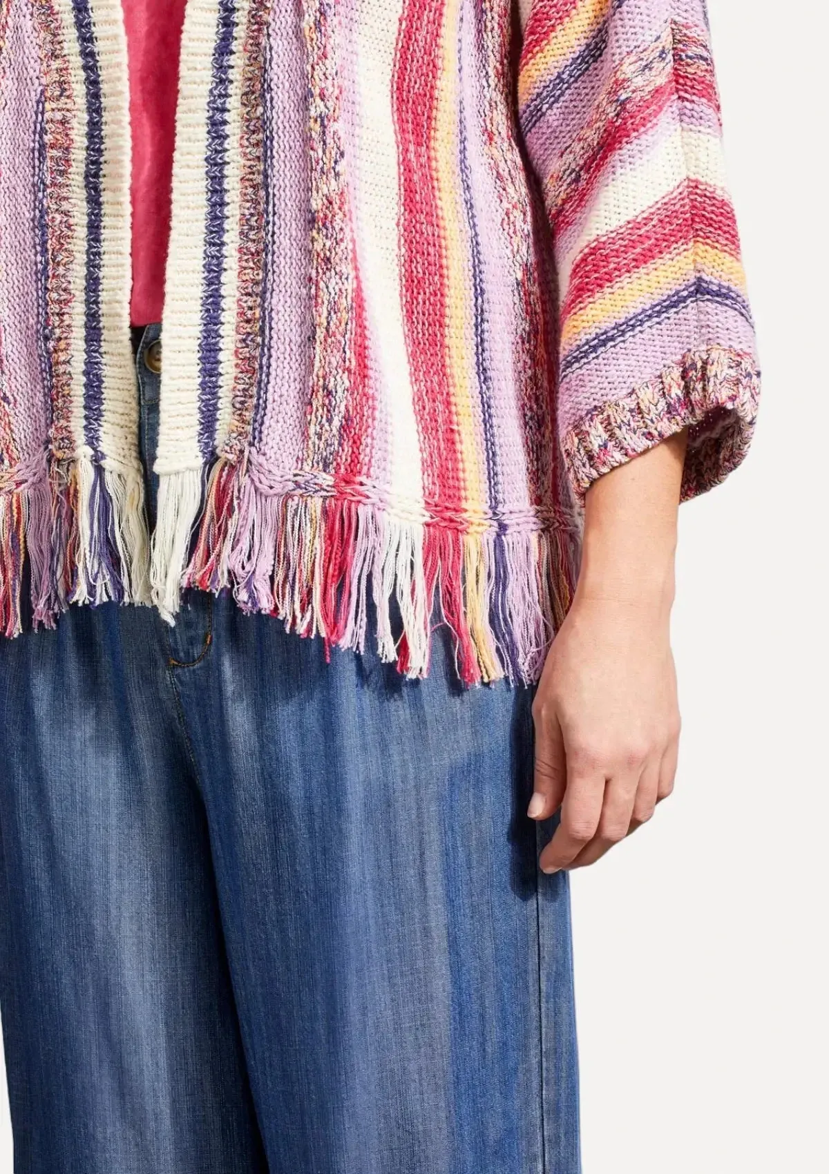 Julissa Fringed Hem Sweater Cardigan - Creamsicle Multi