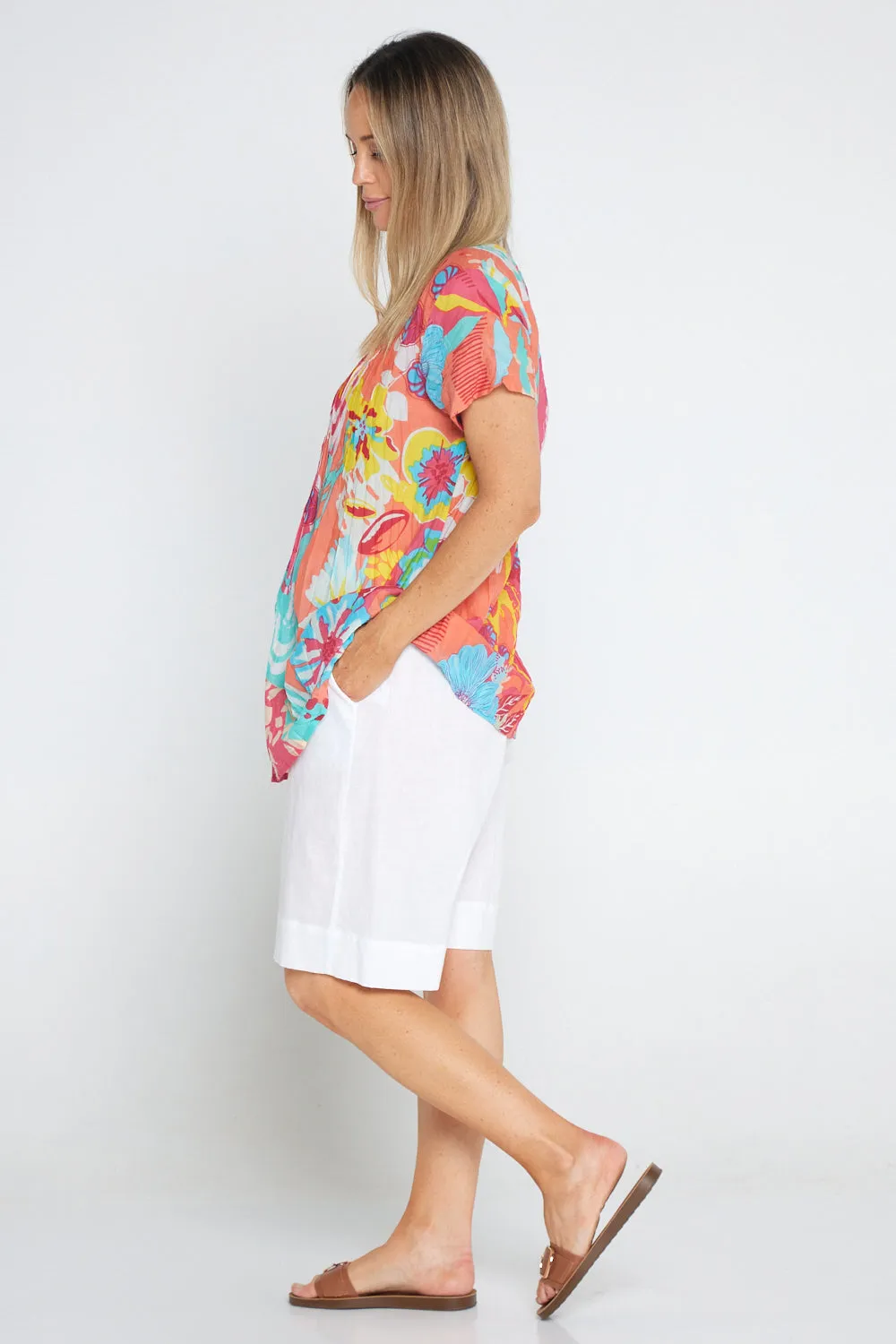 Kayla Cotton Short Sleeve Top - Coral Beach