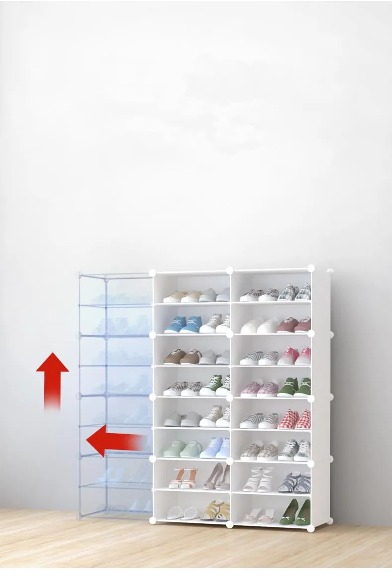 Kuber Industries Pack of 5 Shoes Cabinet |2 Column 3-Tier Foldable Shoe Rack Organizer for Closet | Plastic Shoe Shelf Collapsible Shoes Storage Box |Shoe Cabinet with Lids | JL2C3TWH | White