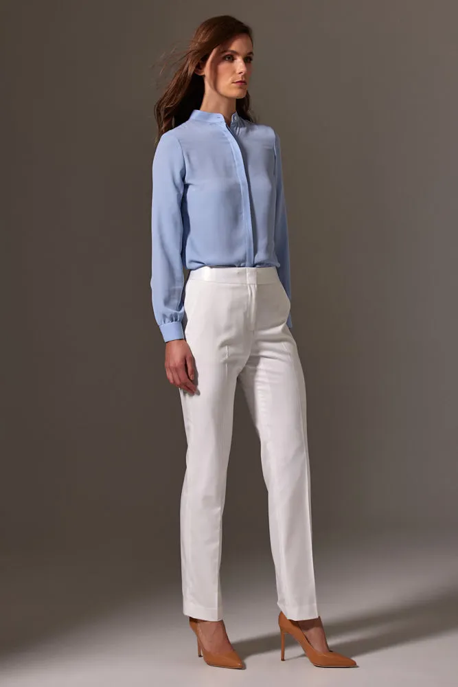 Margot Stand Collar Blouse - Sky Blue Silk Stretch