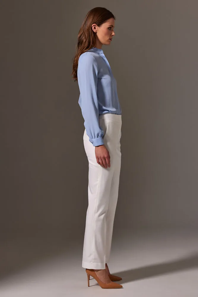 Margot Stand Collar Blouse - Sky Blue Silk Stretch