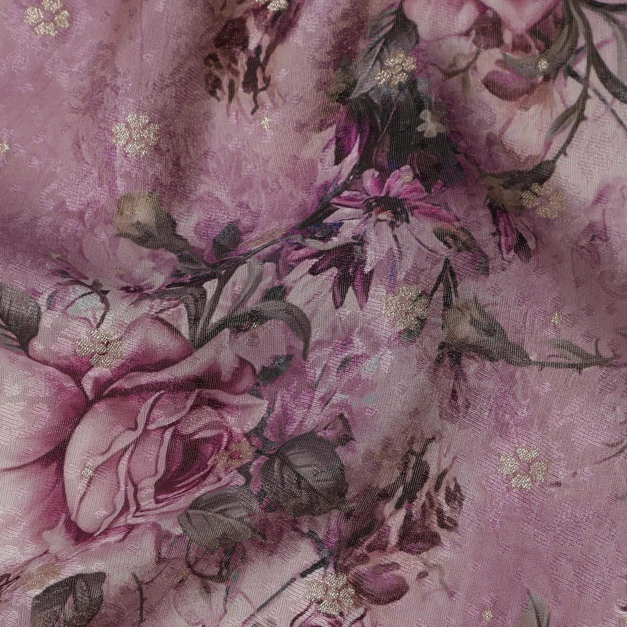 Mauve Rose Floral Viscose Crepe Digital Print Fabric, 110 cm Wide, Made in India-D20976