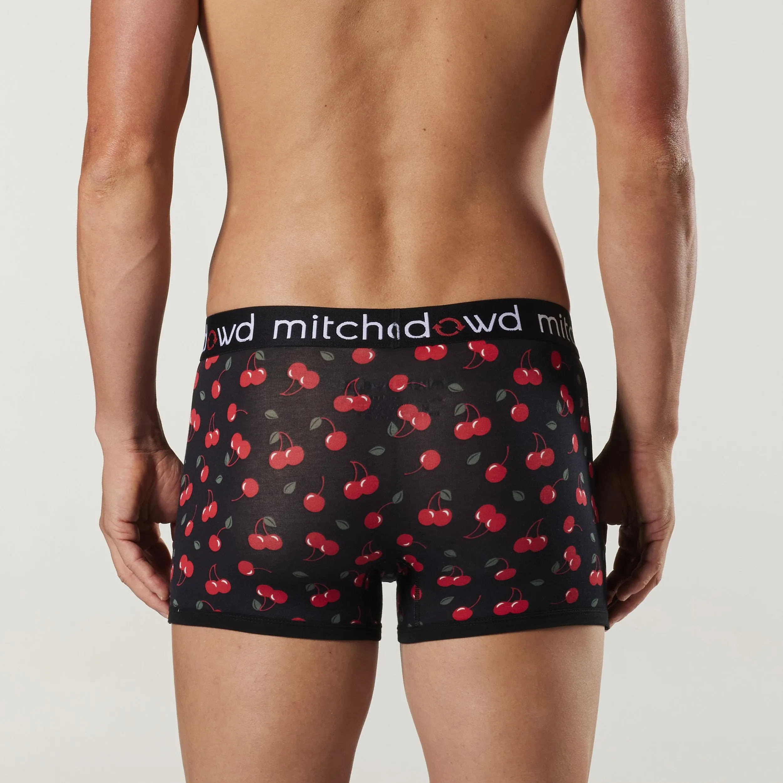 Men's Juicy Cherries Bamboo Mid-Length Trunk - Black