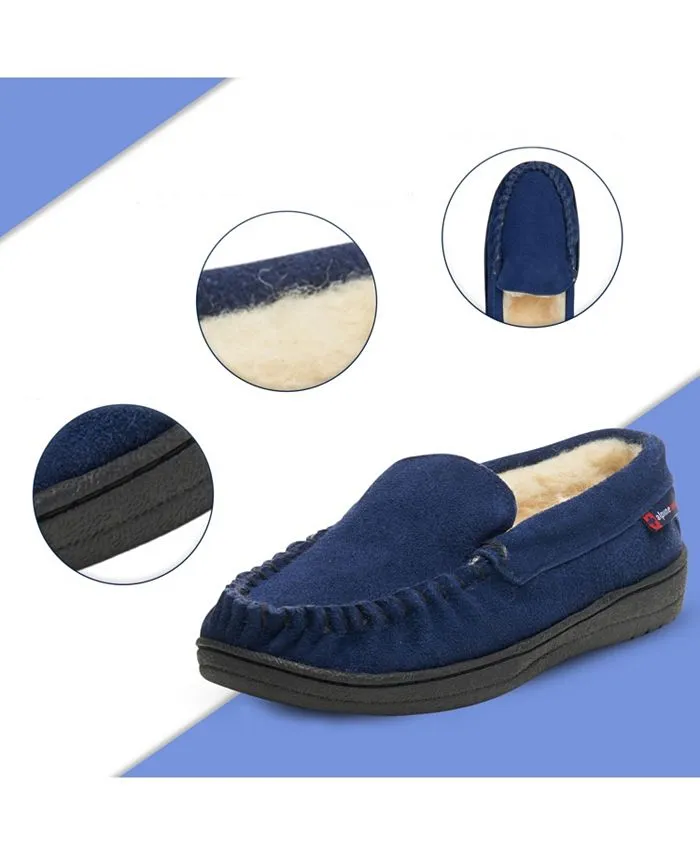 Men's Yukon Sheepskin Suede Loafers Alpine Swiss Slip On Toe Shoes Blue