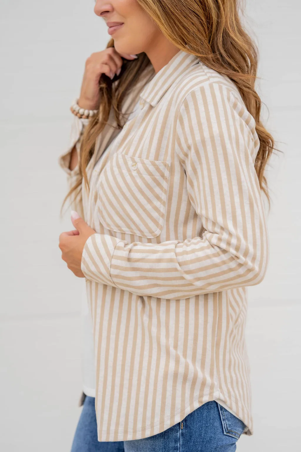 Muted Mixed Stripes Button Up