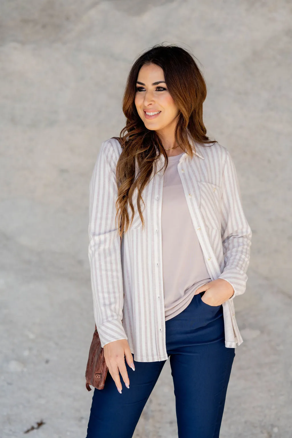 Muted Mixed Stripes Button Up