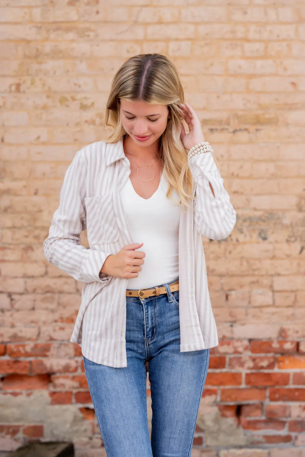 Muted Mixed Stripes Button Up