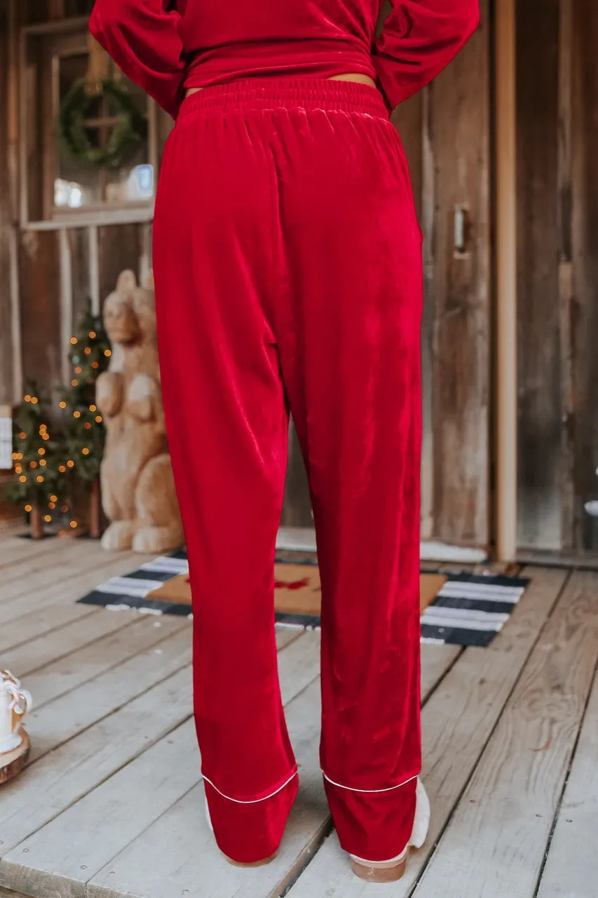 North Pole Burgundy Velvet Pajama Set