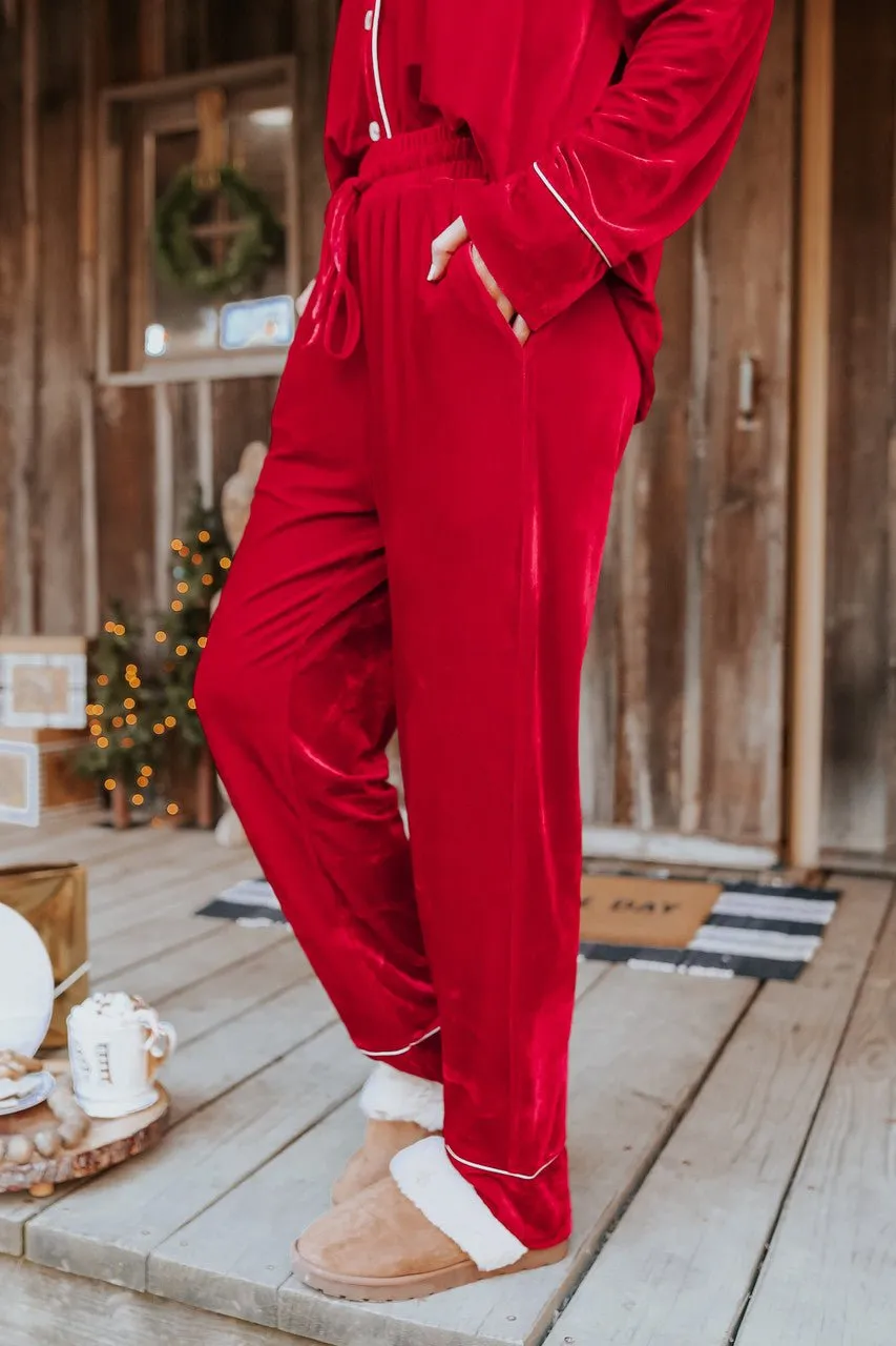 North Pole Burgundy Velvet Pajama Set