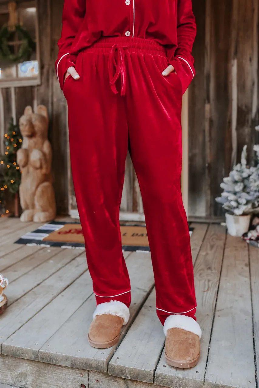 North Pole Burgundy Velvet Pajama Set