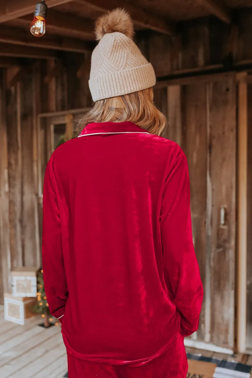 North Pole Burgundy Velvet Pajama Set