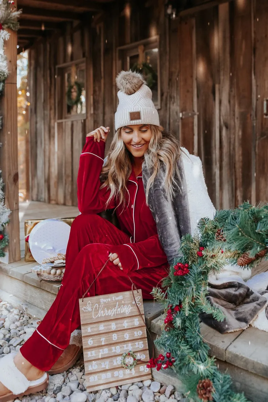 North Pole Burgundy Velvet Pajama Set