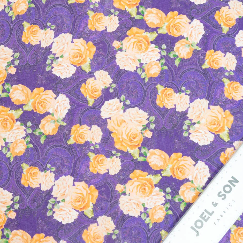 Orange Floral Purple Paisley Printed Silk Georgette