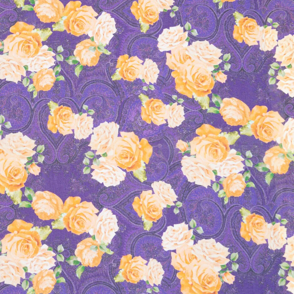 Orange Floral Purple Paisley Printed Silk Georgette