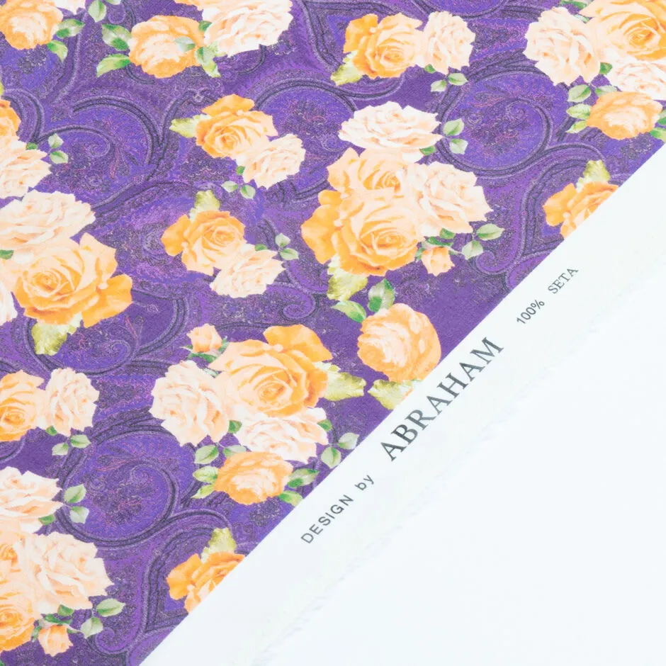 Orange Floral Purple Paisley Printed Silk Georgette