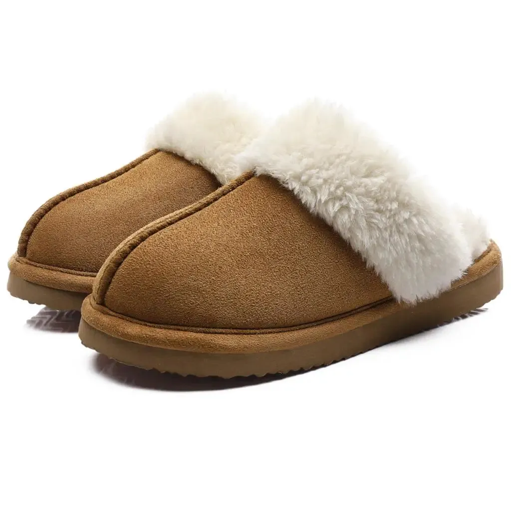 Pallene Winter Fur Slippers Women Men New Fashion Indoor Warm Cozy Fuzzy Flats Slides Warm Home Short Plush Slippers Suede Mules