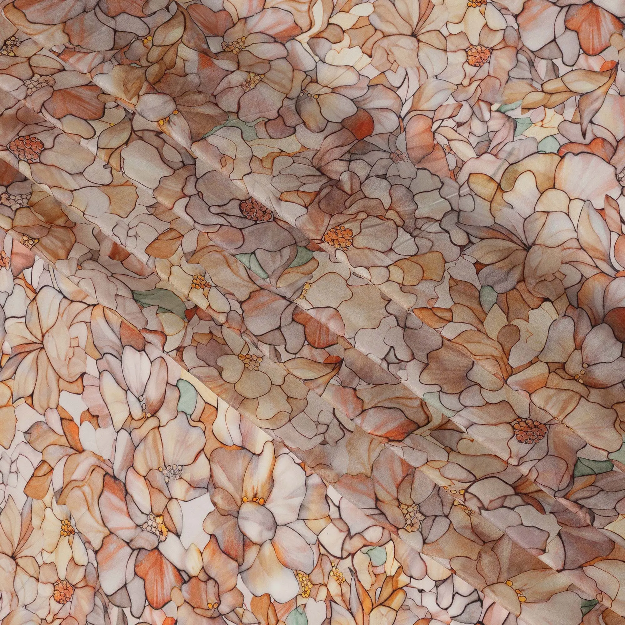 Peach Cream Viscose Digital Printed Fabric with Watercolor Floral Design, 110 cm Width-D21310