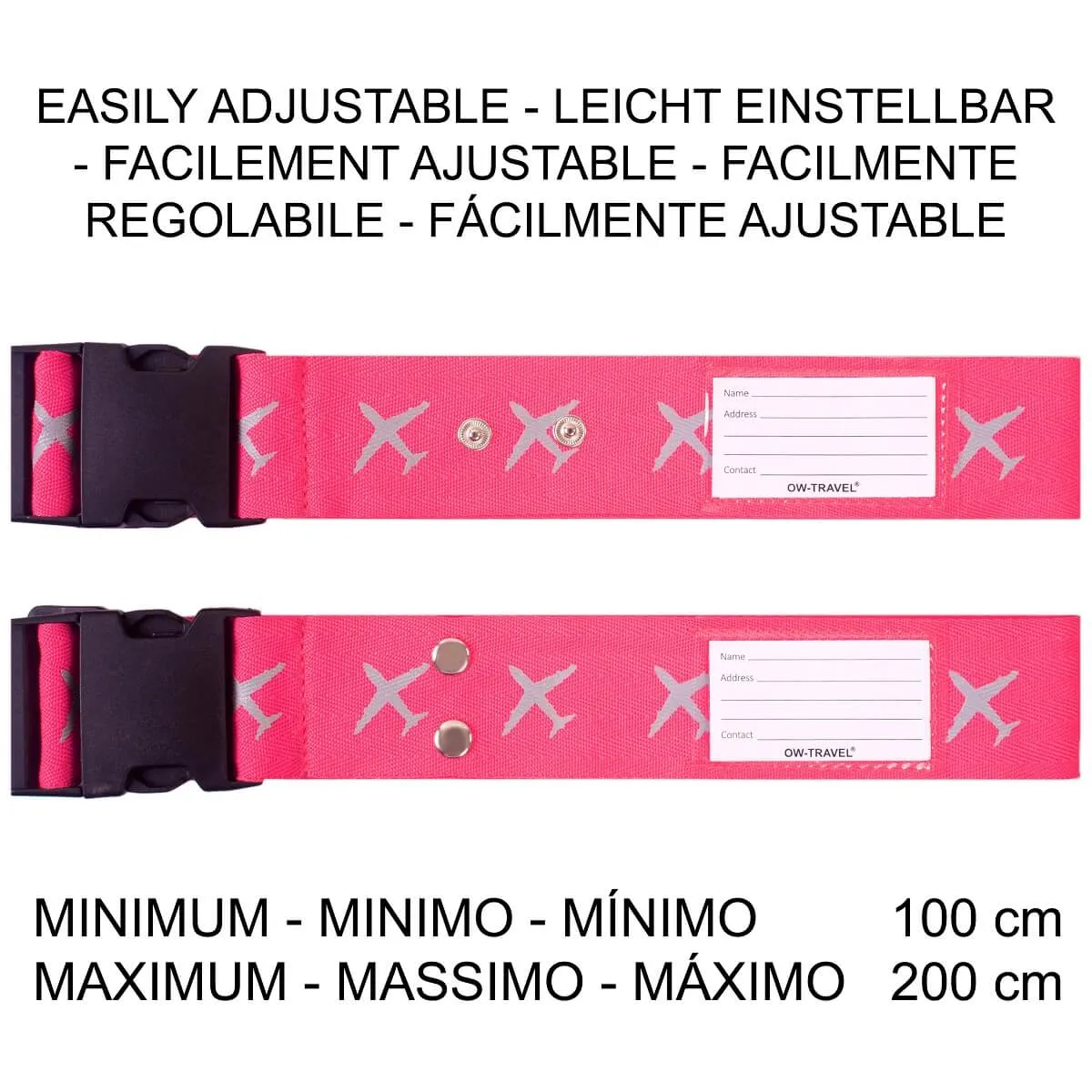 Pink and Blue luggage cross strap suitcase belts with baggage label