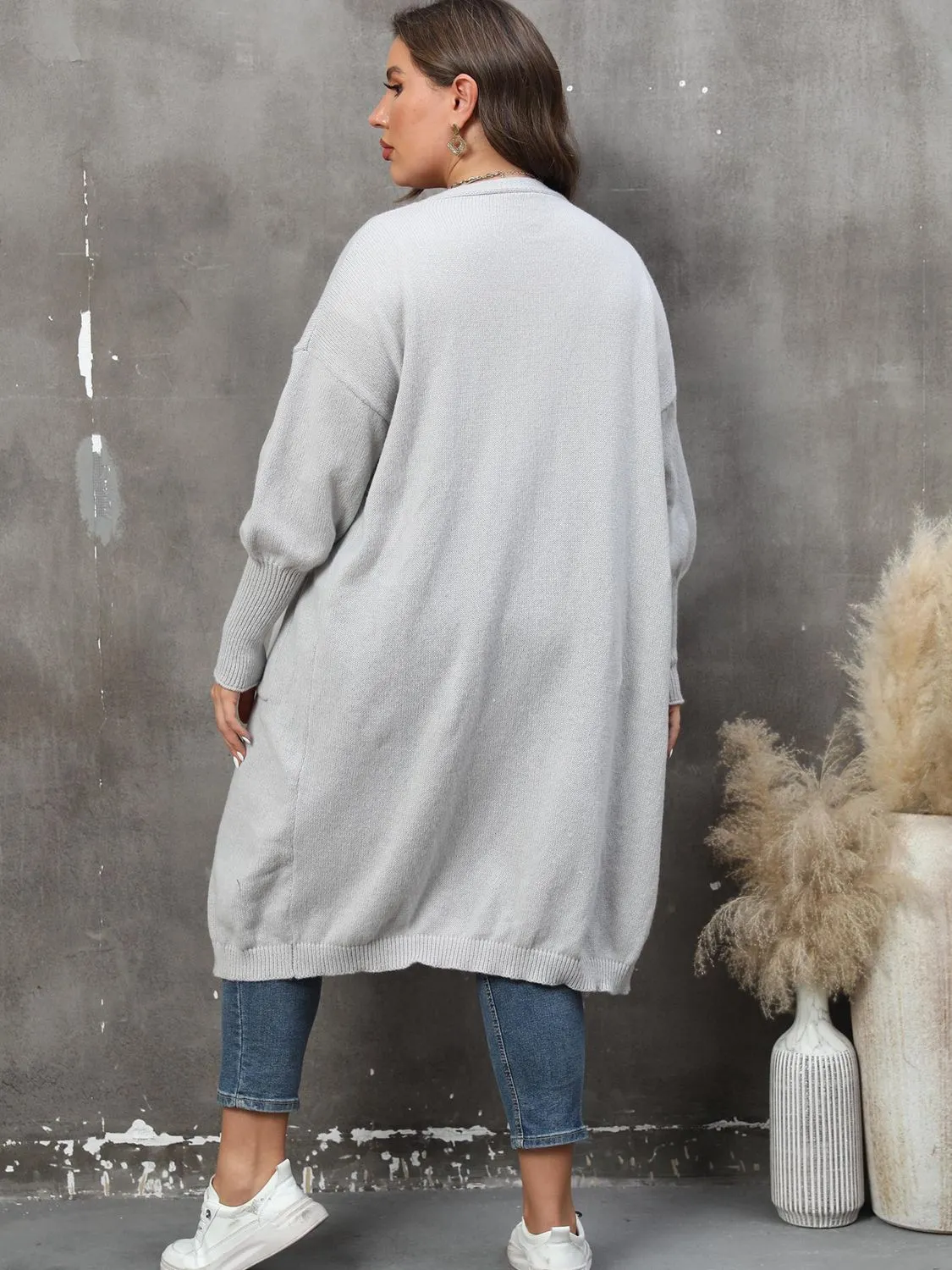 Plus Size Long Sleeve Pocketed Cardigan