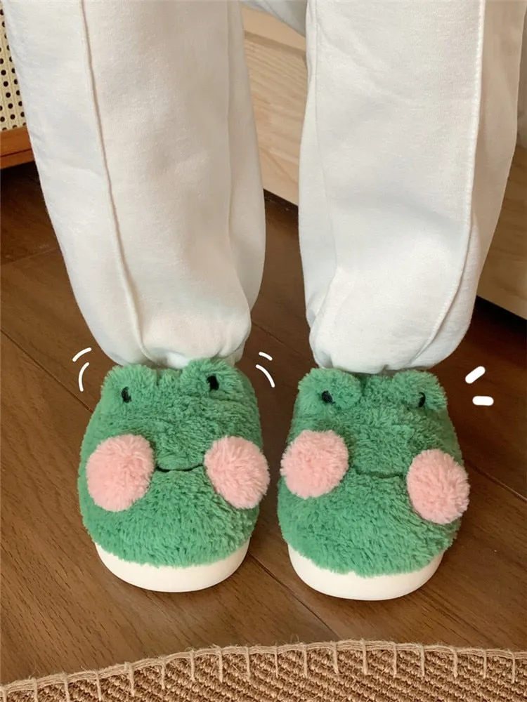 Plush Frog House Slippers