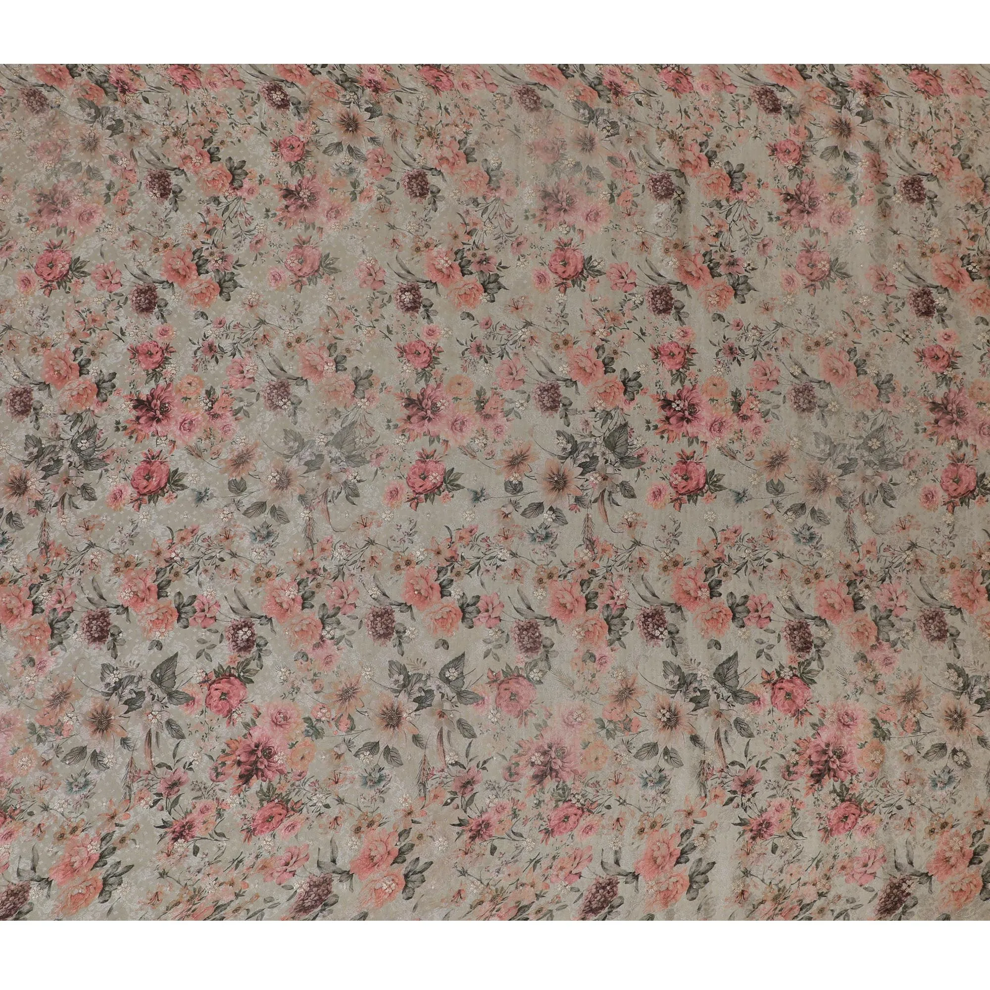 Renaissance Garden Viscose Fabric, Soft Floral Print on Beige, 110 cm Wide-D19211