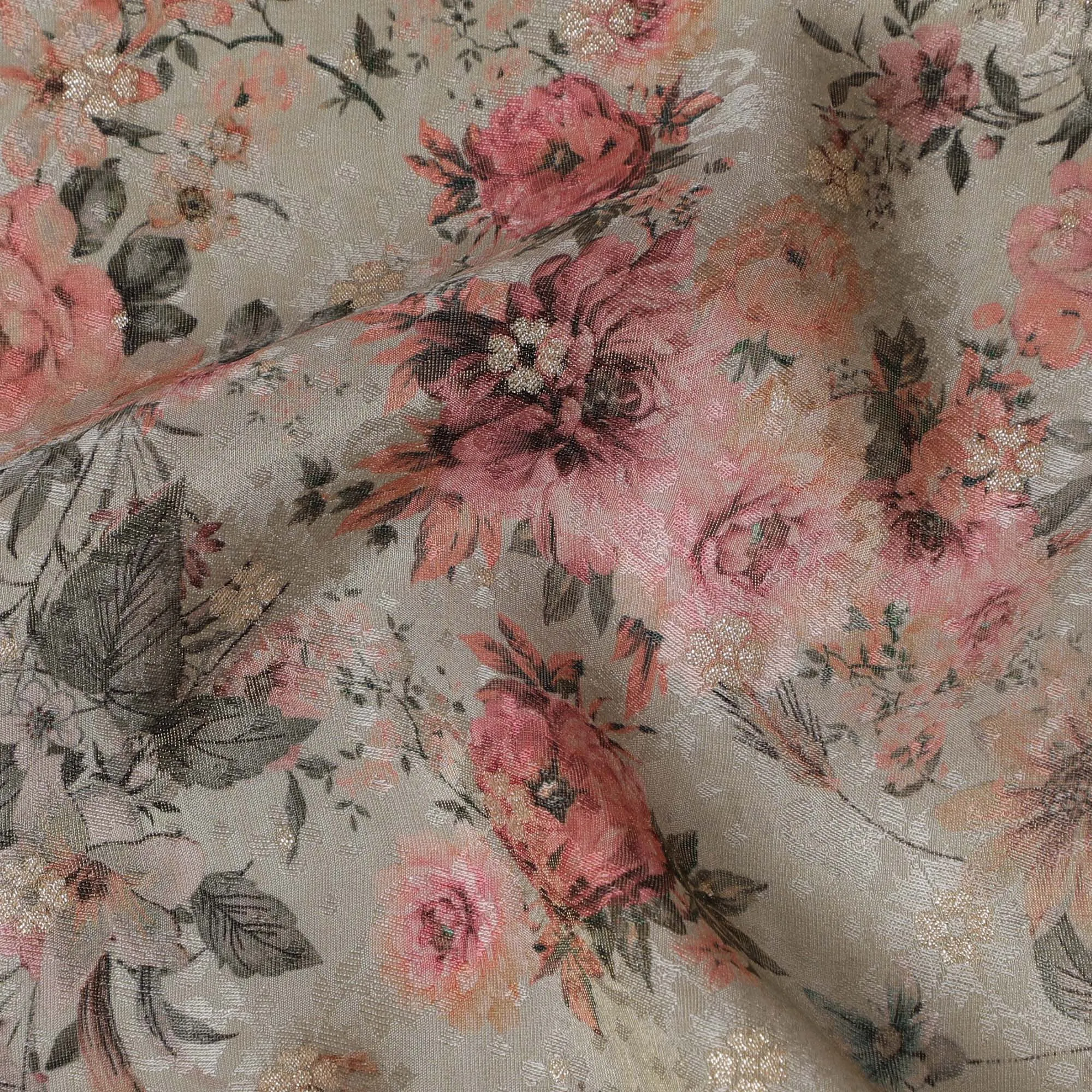 Renaissance Garden Viscose Fabric, Soft Floral Print on Beige, 110 cm Wide-D19211