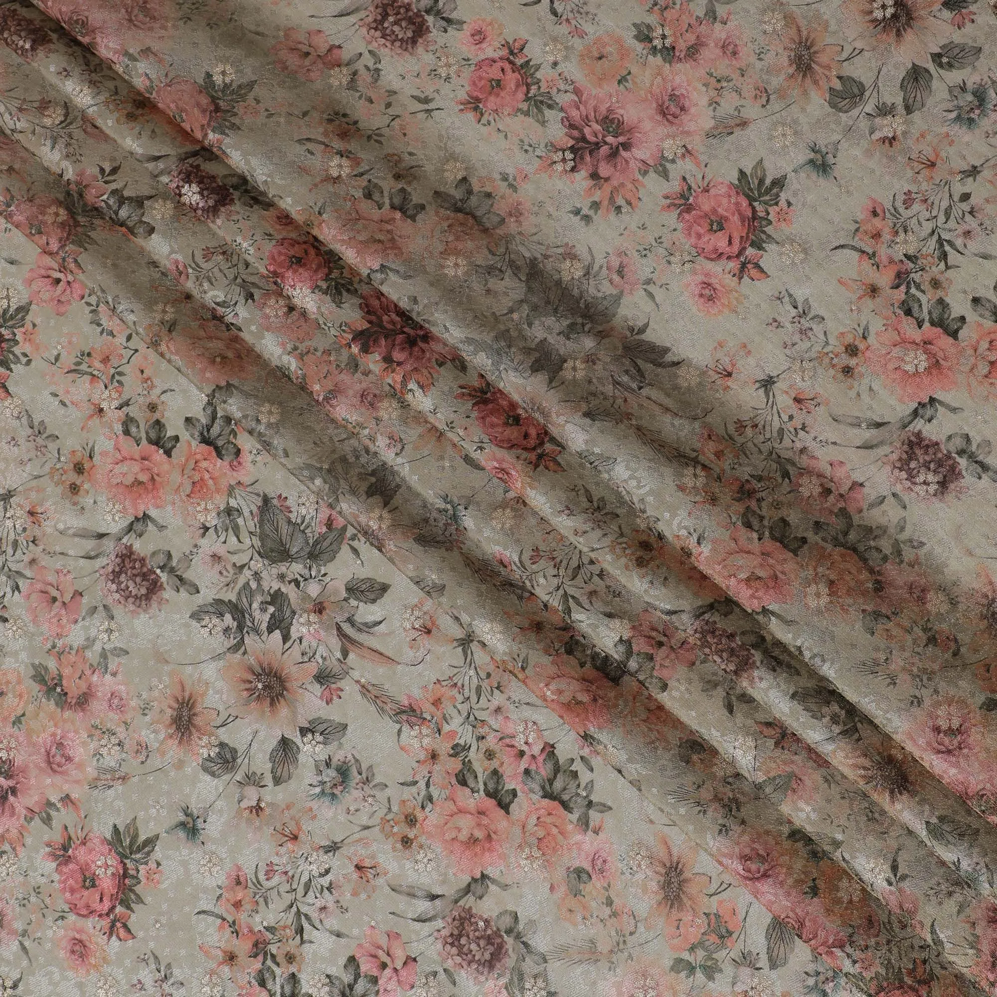 Renaissance Garden Viscose Fabric, Soft Floral Print on Beige, 110 cm Wide-D19211