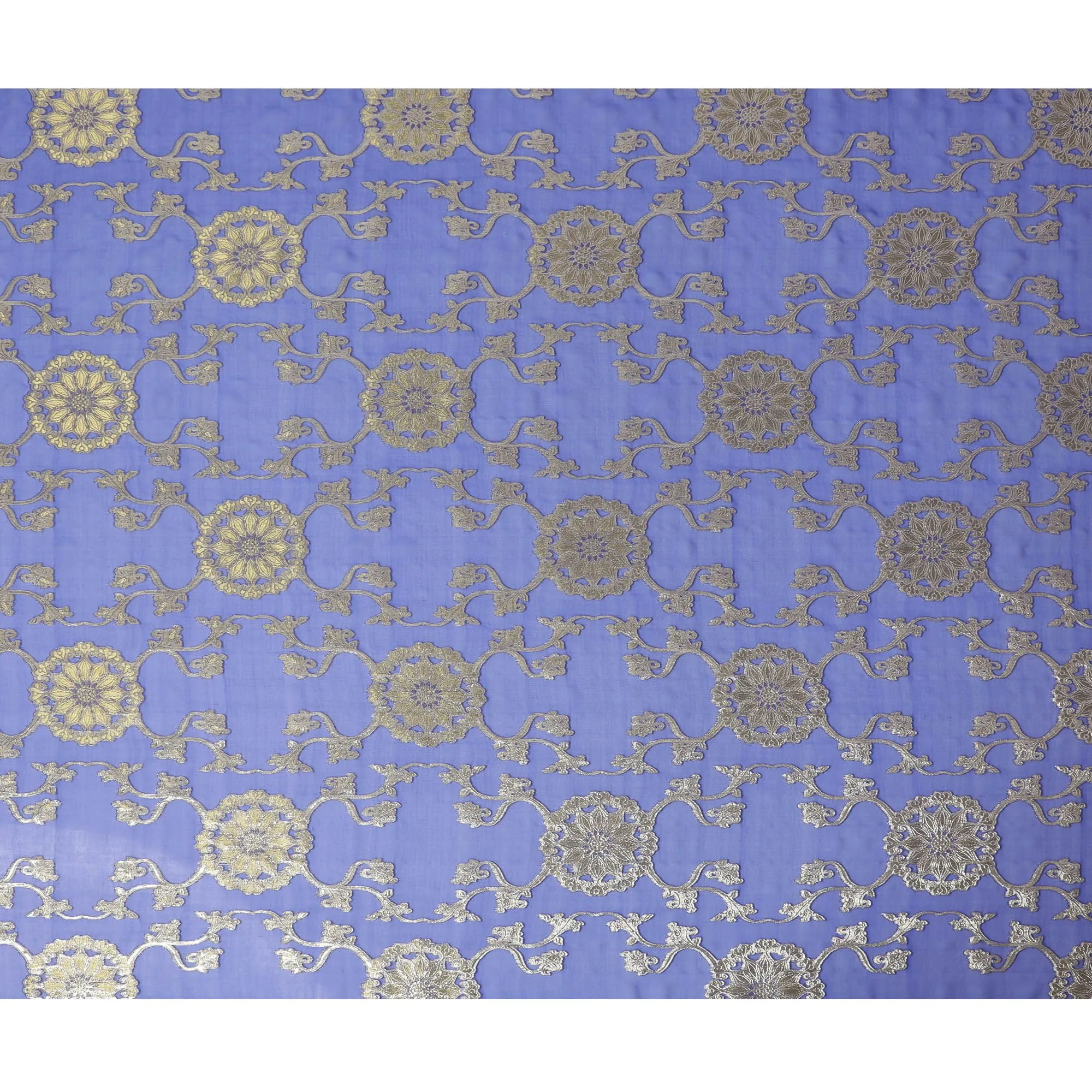 Royal Blue Paisley Premium pure silk Chiffon Fabric with Metallic Accents, 110cm Wide - Luxurious South Korean Textile-D17671