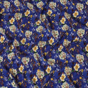 Royal Blue Viscose Fabric with Multicolor Floral Digital Print, 110 cm Width-D20626