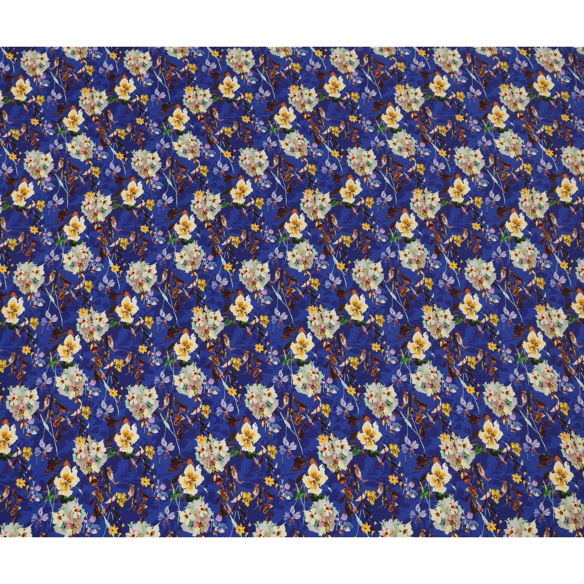 Royal Blue Viscose Fabric with Multicolor Floral Digital Print, 110 cm Width-D20626