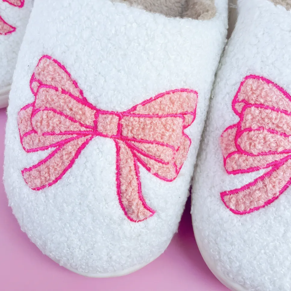 Sashay in Style Pink Bow Slippers