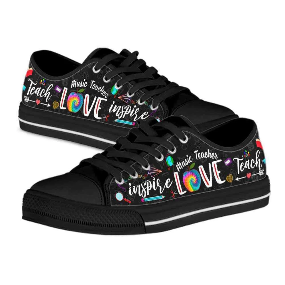 School Music Teacher Tie Dye Teach Love Inspire Low Top Shoes, Teacher Shoes, Low Top Sneakers