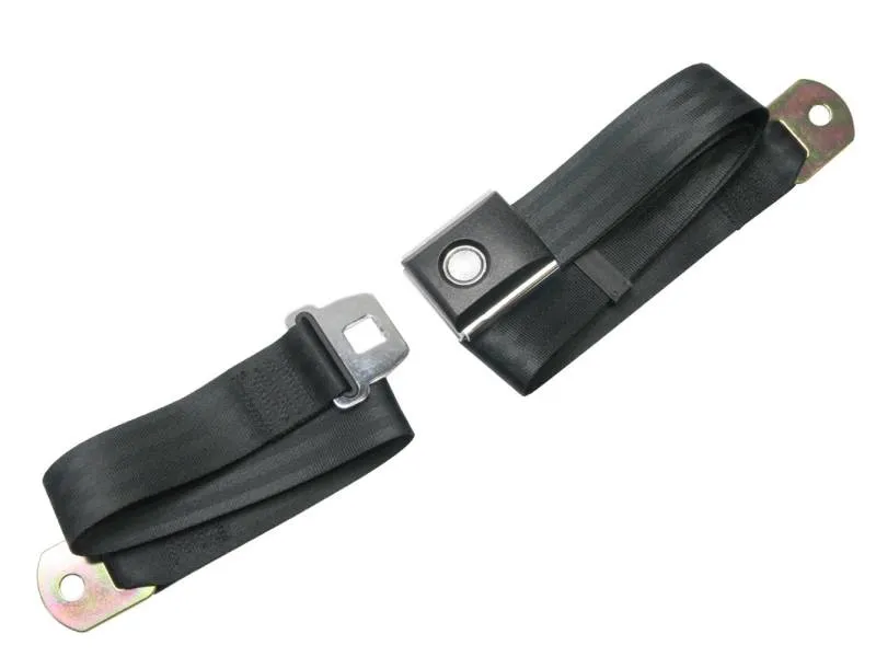 Scott Drake Lap Seat Belt - Push Button Buckle - Bolt-In - Floor Mount - Black - Ford Mustang 1967-73 - Black