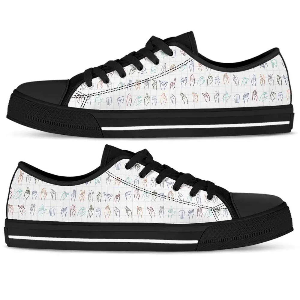 Sign Language Alphabet Pattern Low Top Shoes, Teacher Shoes, Low Top Sneakers