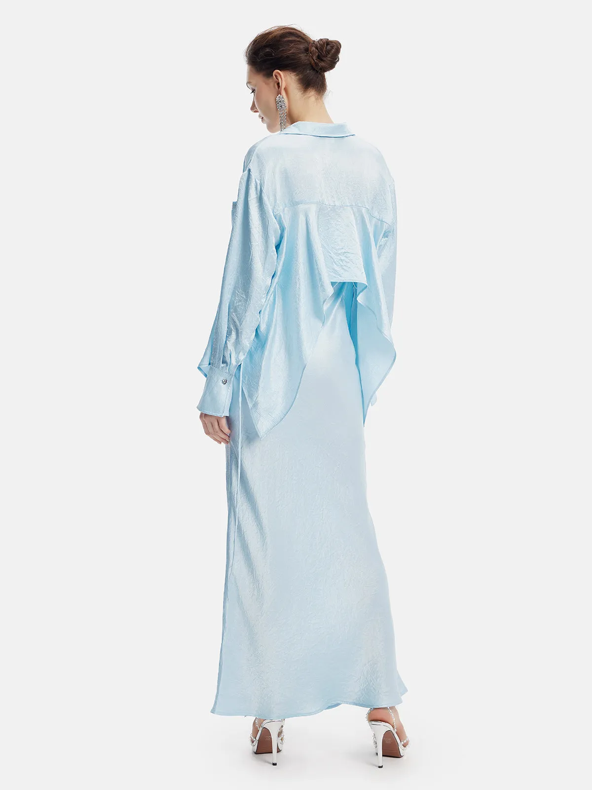 Sky Blue Satin Deconstructed Shirt