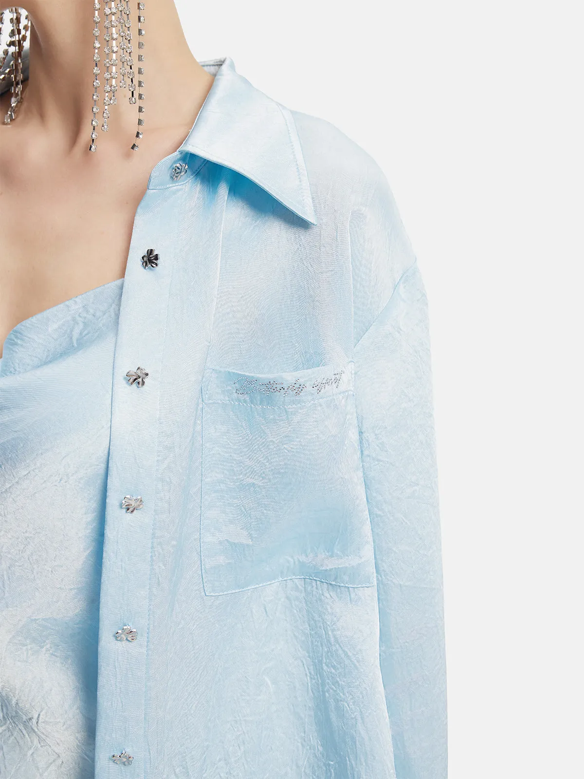 Sky Blue Satin Deconstructed Shirt