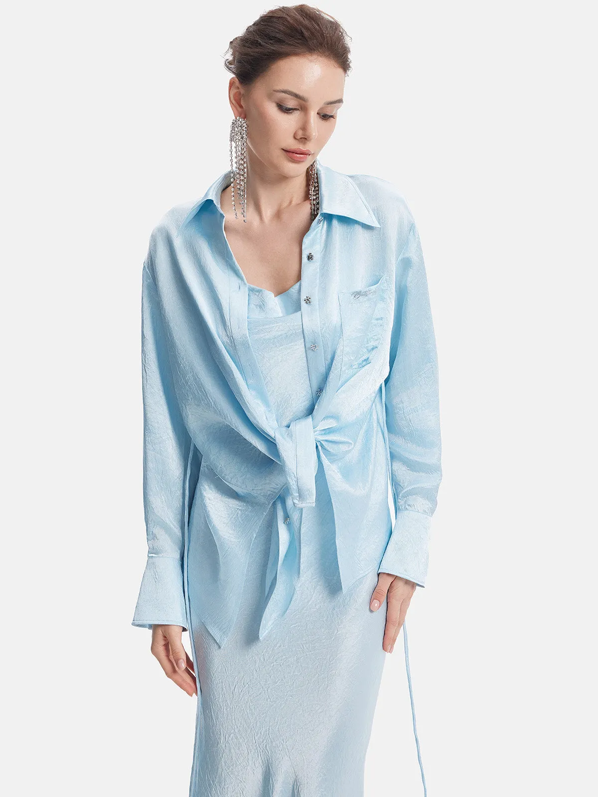 Sky Blue Satin Deconstructed Shirt