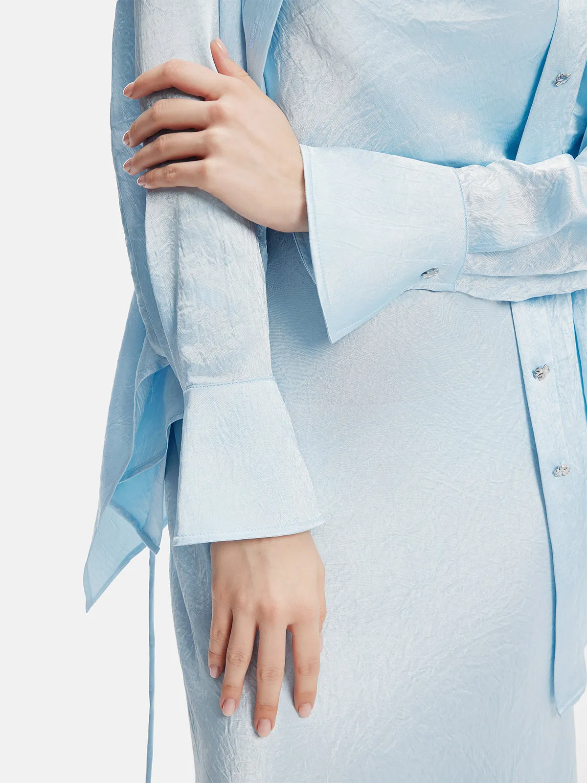 Sky Blue Satin Deconstructed Shirt