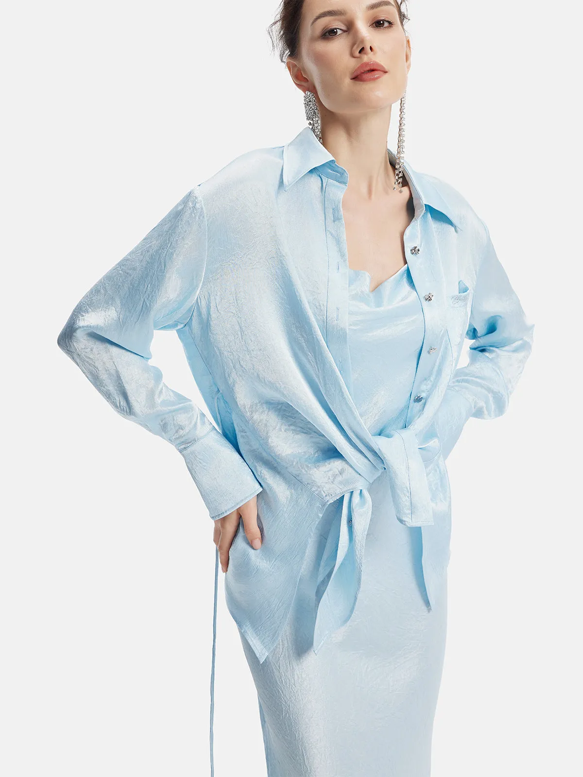 Sky Blue Satin Deconstructed Shirt