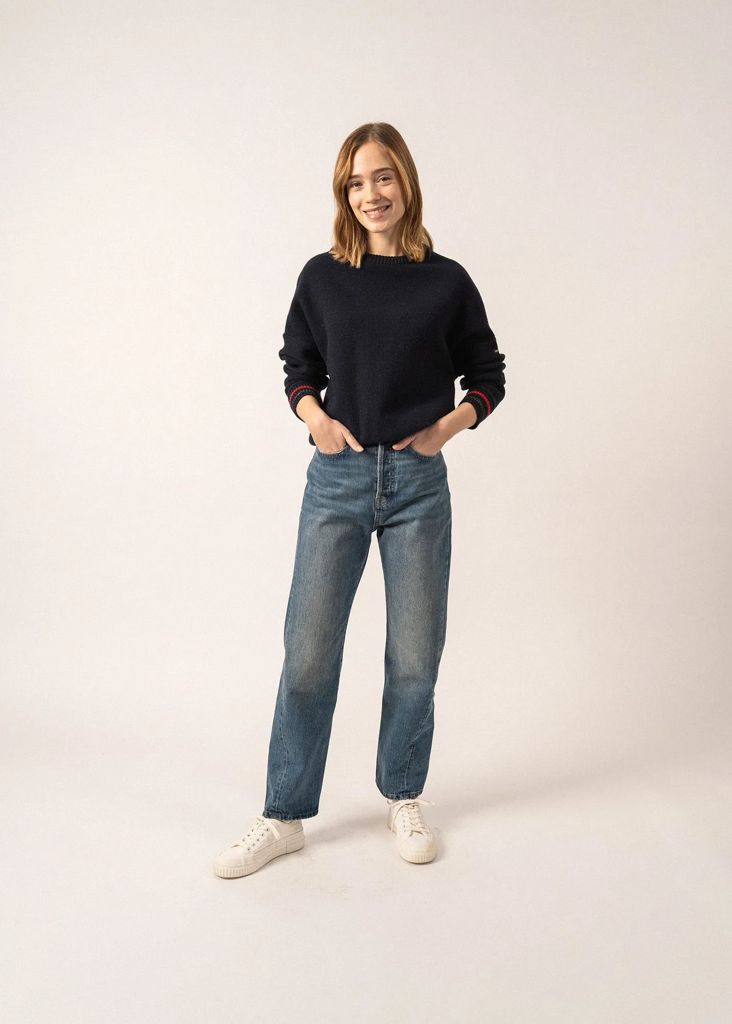 Sélune Sweatshirt-inspired Jumper - in wool, with lurex details (MARINE)