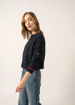 Sélune Sweatshirt-inspired Jumper - in wool, with lurex details (MARINE)