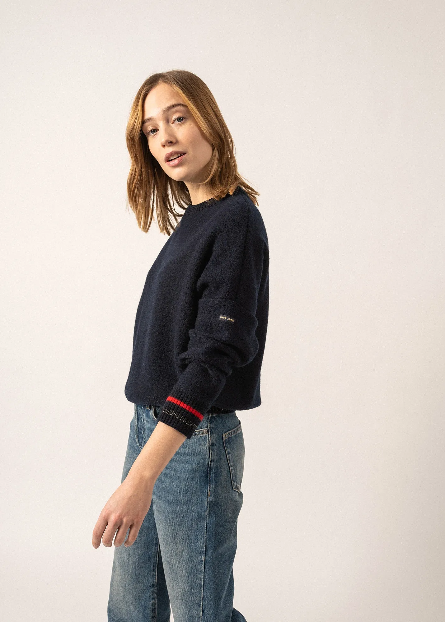 Sélune Sweatshirt-inspired Jumper - in wool, with lurex details (MARINE)