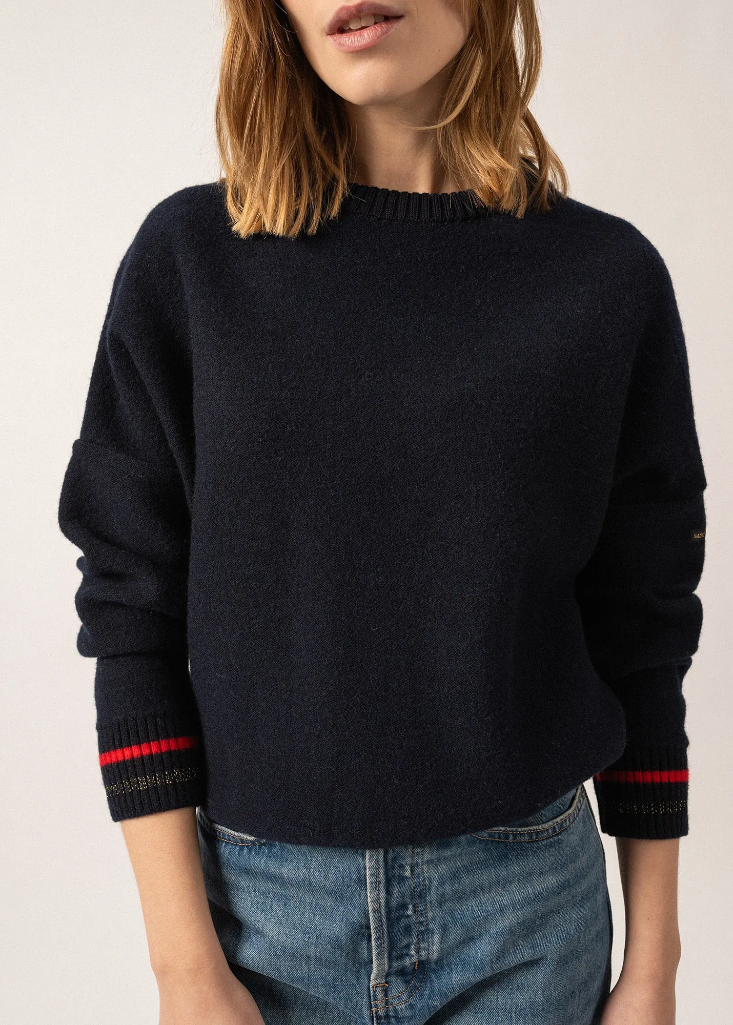 Sélune Sweatshirt-inspired Jumper - in wool, with lurex details (MARINE)