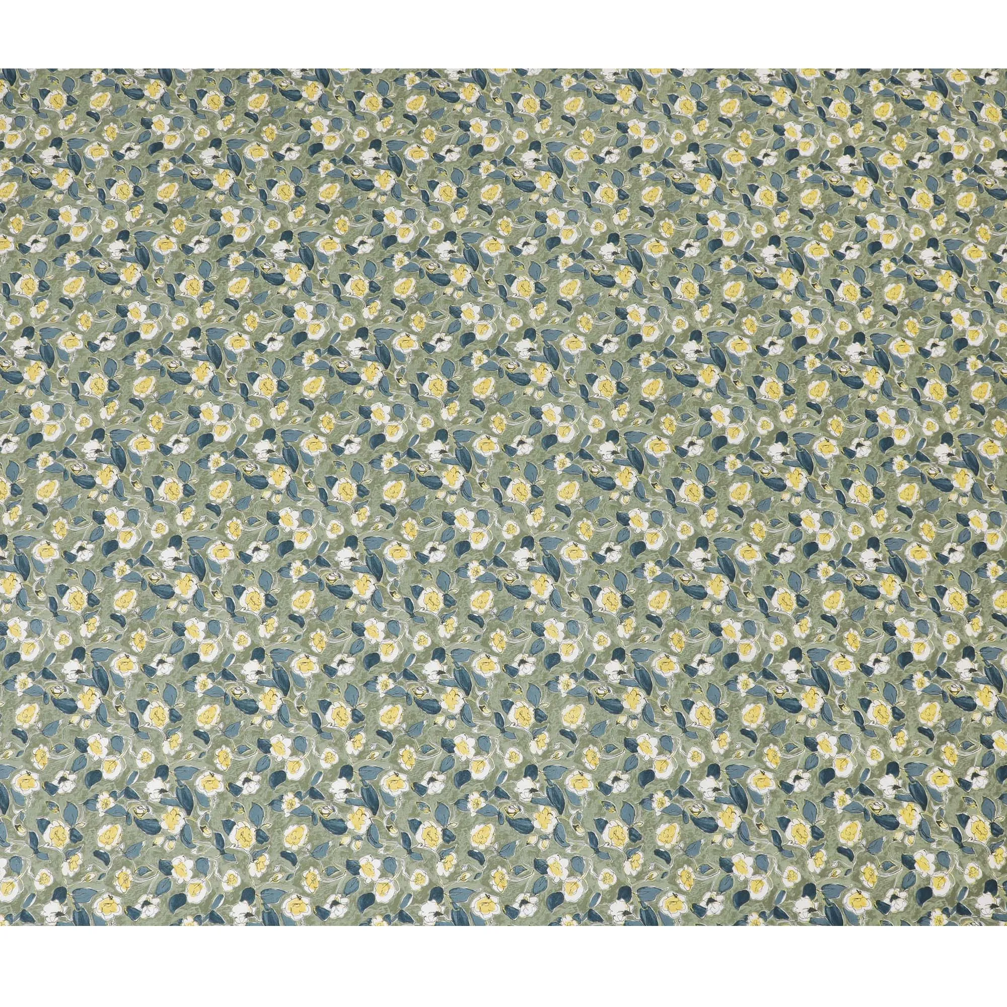 Soft Green Floral Cotton Lawn Fabric with Yellow and White Blossoms, 110 cm Wide, Japanese Design-D19544