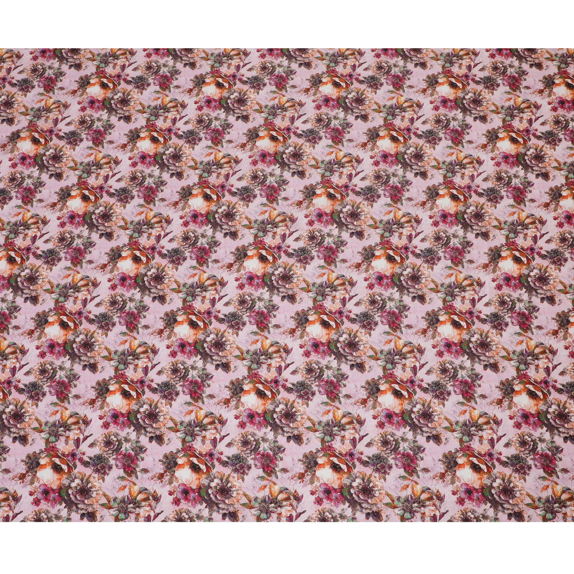 Soft Pink and Burgundy Floral Viscose Modal Satin Fabric - 110 cm Width-D19985