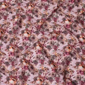 Soft Pink and Burgundy Floral Viscose Modal Satin Fabric - 110 cm Width-D19985