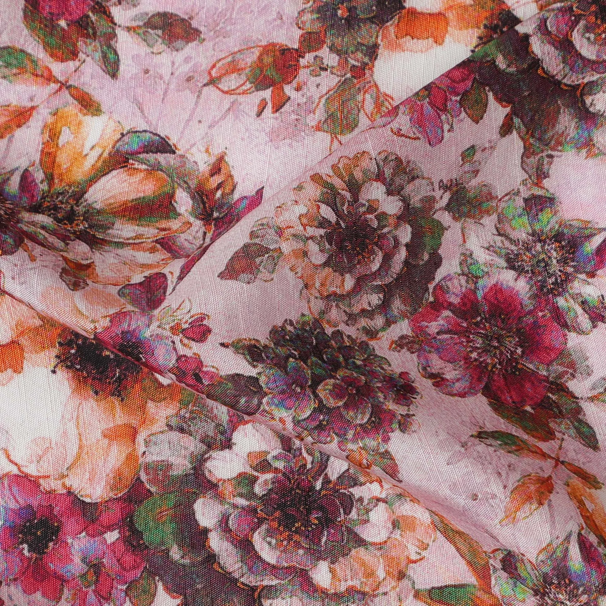 Soft Pink and Burgundy Floral Viscose Modal Satin Fabric - 110 cm Width-D19985