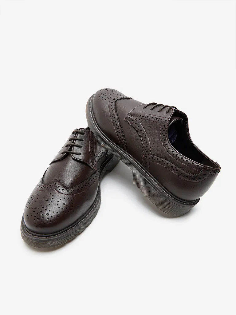 SOLEPLAY Dark Brown Perforated Design Formal Shoes