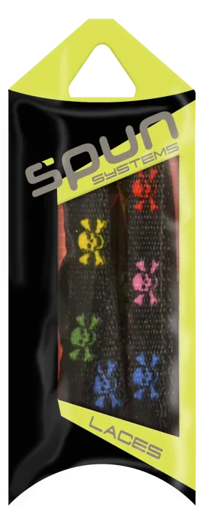 Spun™ 3/8" Printed ShoeLaces - Black with Multi Color Skull&Bones